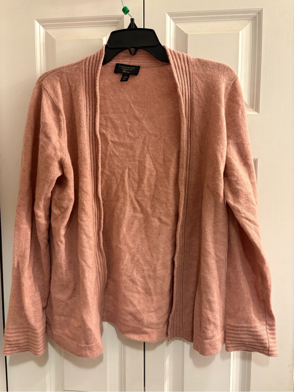 Charter Club Cashmere Cardigan Womens L Open Front Ribbed Trim